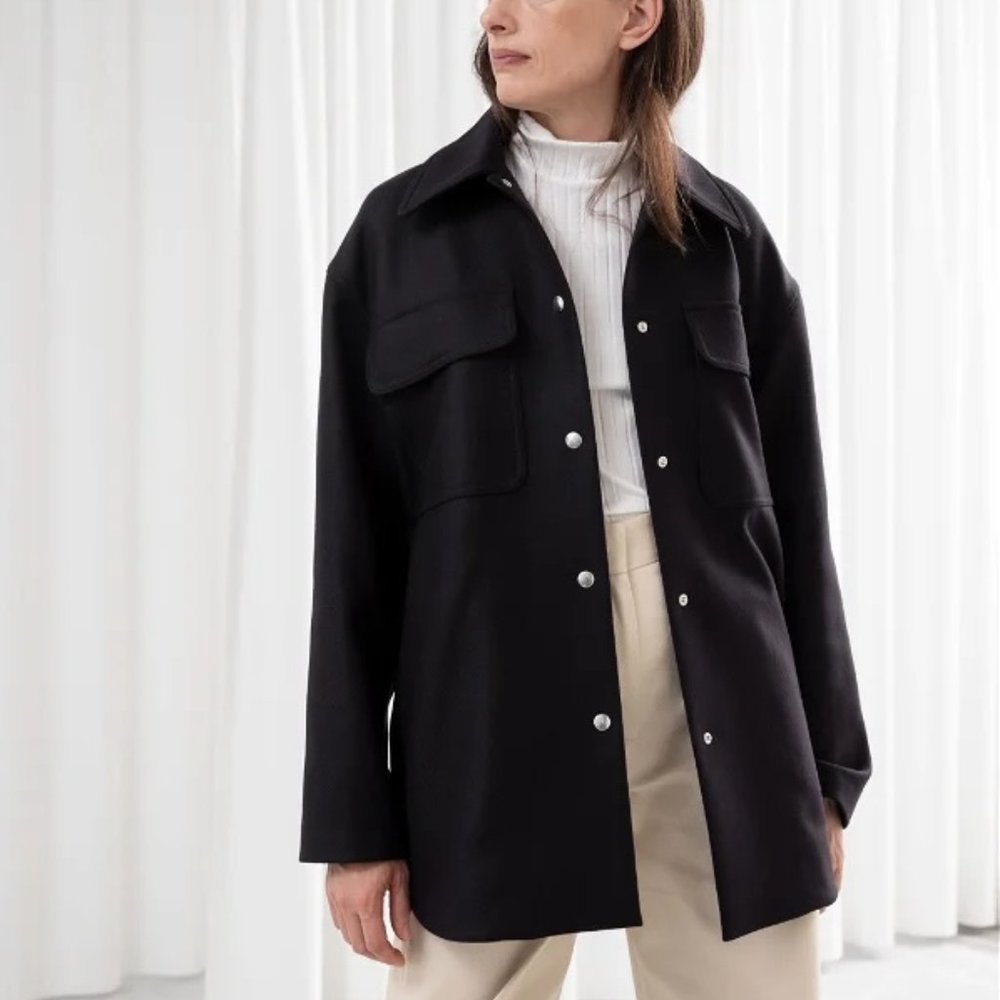& Other Stories Navy Wool Oversized Shacket Jacket Sz 4
